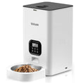 Load image into Gallery viewer, Side view of white automatic pet food feeder showing transparent food container and control panel
