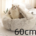 Charger l'image dans la visionneuse de la galerie, Cat sitting alert inside beige crystal velvet dome bed, size options 40cm and 60cm shown
