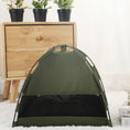 Cargar la imagen en la vista de la galería, Front view of olive green indoor pet tent bed showing mesh ventilation panel

