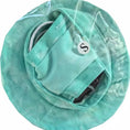 Load image into Gallery viewer, Top view of green breathable dog bucket hat with elastic strap labeled size S
