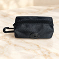 Cargar la imagen en la vista de la galería, Black unlabelled zip waste-bag pouch with black clip and round dispensing port
