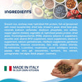 Cargar la imagen en la vista de la galería, Closeup of ingredients list and ‘Made in Italy’ claim with hands holding dog food kibbles.
