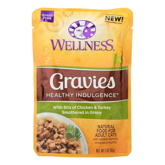 Alimento para gatos Wellness Pet Products - Salsas con trozos de pollo y pavo bañados en salsa - Caja de 24 - 3 oz.
