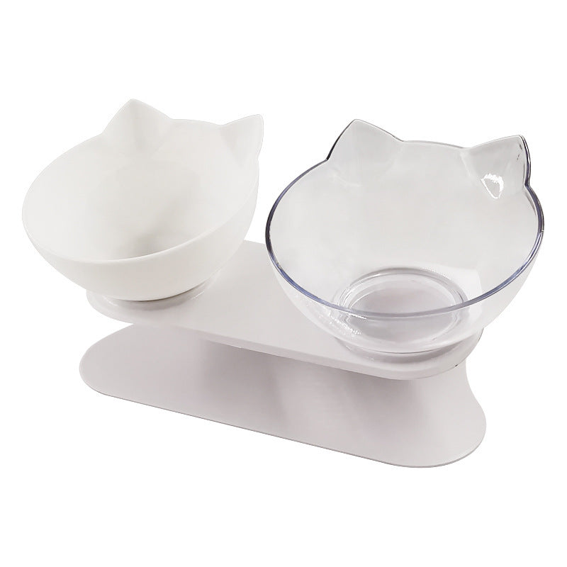 Single transparent cat ear bowl on pink base stand