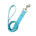 Load image into Gallery viewer, Blue reflective leash with metal clasp and loop handle coiled on white background

