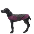 Cargar la imagen en la vista de la galería, Mannequin model showcasing a purple camo and gray waterproof dog winter jacket side view
