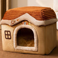 Cargar la imagen en la vista de la galería, Brown and beige plush pet house with house design and rounded roof
