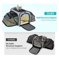 Load image into Gallery viewer, Comparison image of expandable pet carrier with solid structure support versus a carrier without support collapsing, both holding cats
