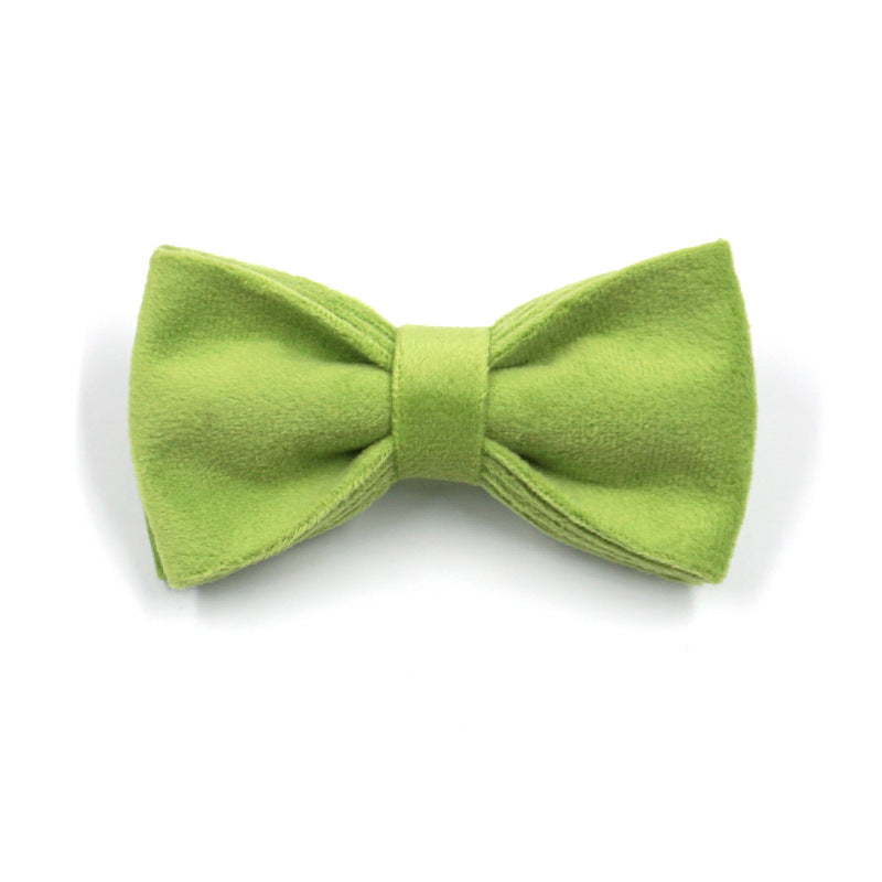 Removable matcha green velvet bow tie accessory for dog collar