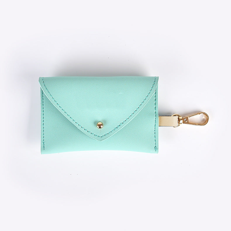 Mint green leather pouch with snap button and gold clip for dog accessories