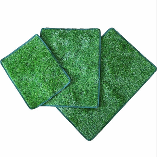 Three different-size artificial grass pet potty mats arranged side by side