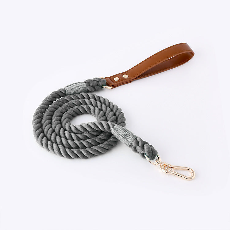 Cotton Rope Woven Leather Pet Leash Collar Set Medium Large Dog Walking