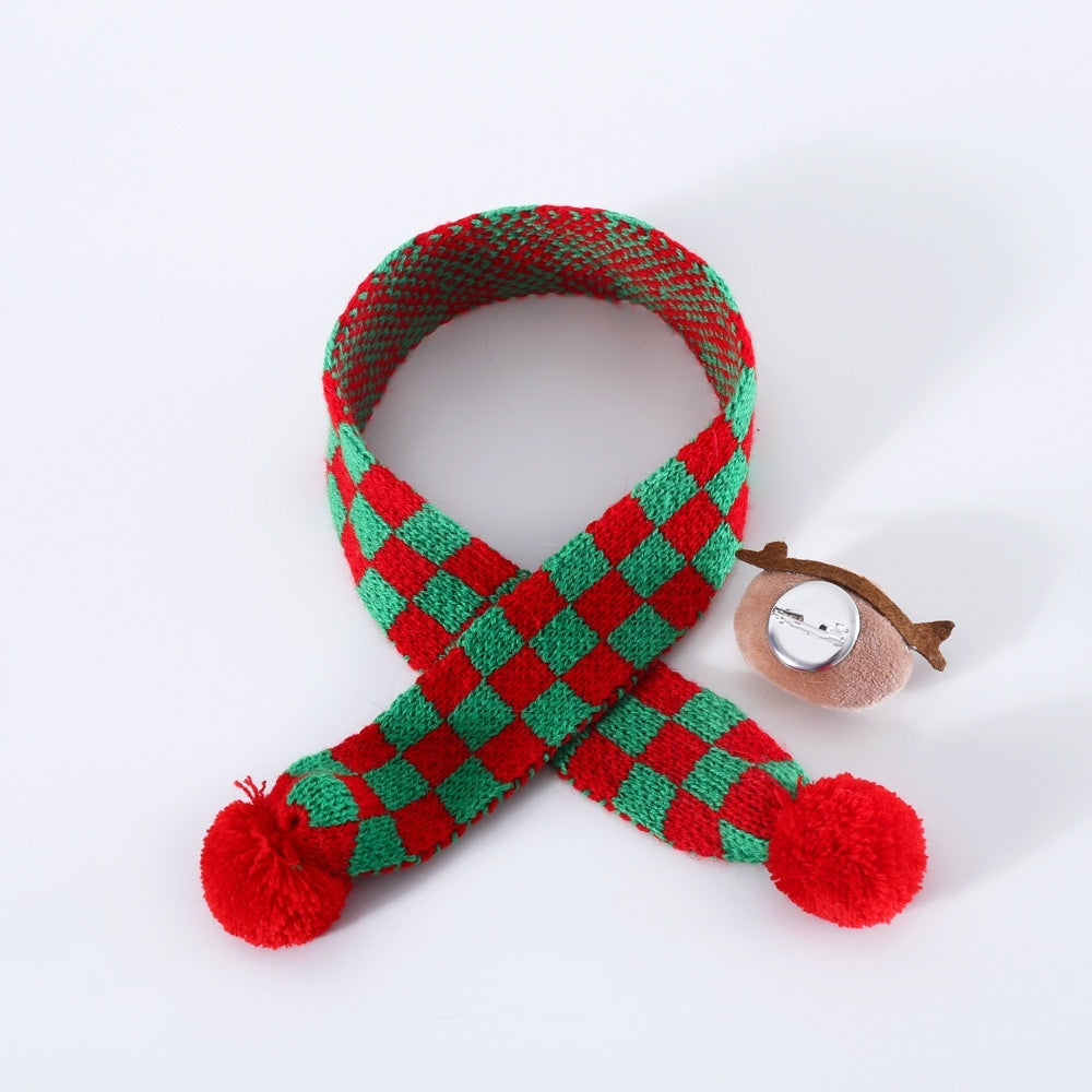 Knitted Wool Plaid Snowflake Santa Claus Scarf