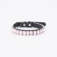Load image into Gallery viewer, Light pink rhinestone PU pet collar laid flat on white background
