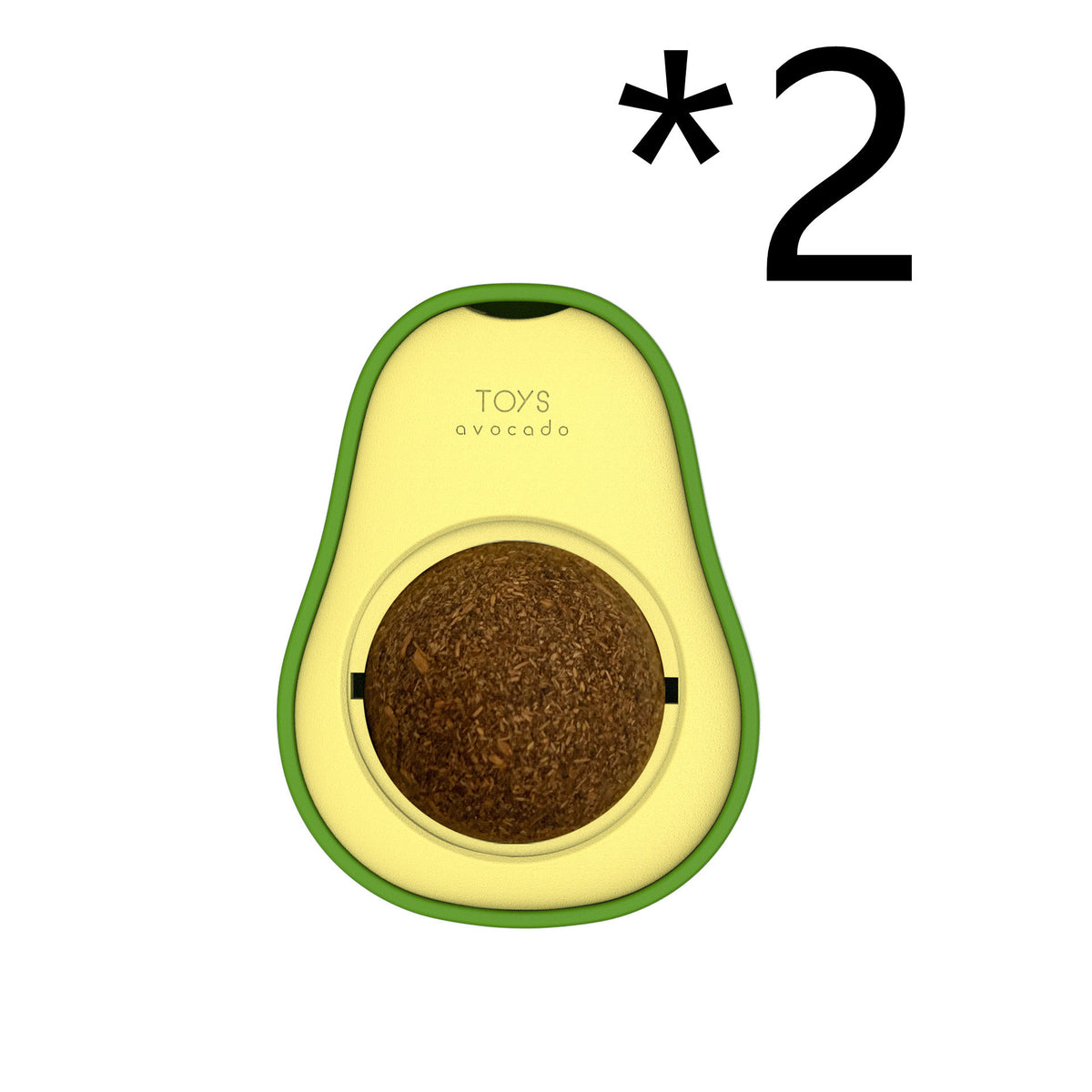 Avocado shaped catnip toy with green catnip ball inside, shown as a set of two