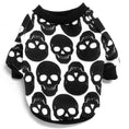 Charger l'image dans la visionneuse de la galerie, Flat lay of black and white skull print dog shirt with black ribbed trim on sleeves and neck
