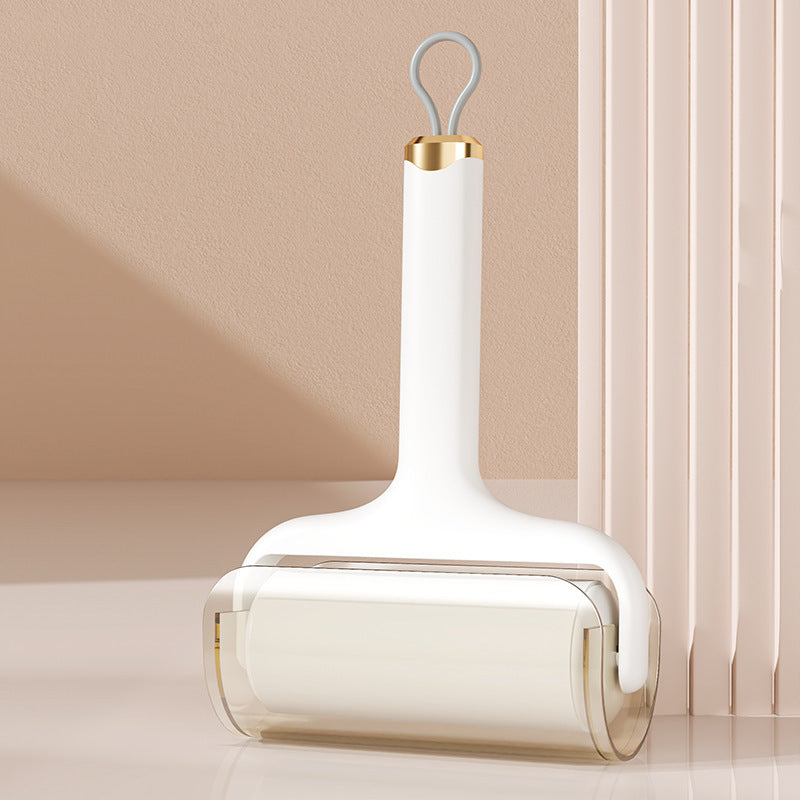 White handle sticky hair roller with transparent cover on roller