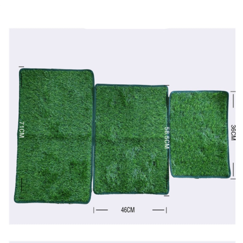 Top view showing dimensions of three artificial grass pet potty mat sizes