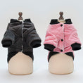 Load image into Gallery viewer, Charcoal gray and pink dog jackets open to show plush interior lining and button closures on mannequins
