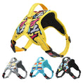 Load image into Gallery viewer, Multiple colorful dog harnesses with abstract and striped patterns including yellow, grey, blue, and multicolor
