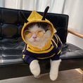 Load image into Gallery viewer, Cat in bee costume hoodie wearing round sunglasses sitting on couch
