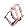 Load image into Gallery viewer, Pink velvet dog harness with gold buckle and D-ring
