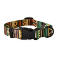 Load image into Gallery viewer, Close-up of nylon dog collar with geometric pattern and black plastic buckle on white background

