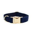Charger l'image dans la visionneuse de la galerie, Adjustable navy blue corduroy dog collar with gold buckle detail
