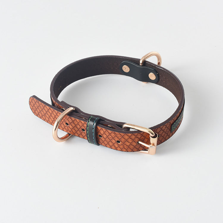 Croc Embossed PU Leather Collar & Leash Set