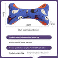 Cargar la imagen en la vista de la galería, Dark blue Halloween bone toy with cute cat and pumpkin patterns, dimensions shown
