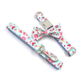 Load image into Gallery viewer, Dog collar and leash set with colorful dessert illustrations on light blue polyester fabric side on. 
