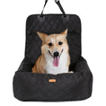 Cargar la imagen en la vista de la galería, Black quilted convertible dog car seat bed with a corgi inside, highlighting comfort and secure strap attachments
