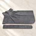 Load image into Gallery viewer, Plain grey dog drying robe with separate matching belt on ivory marble
