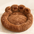 Charger l'image dans la visionneuse de la galerie, Coffee-brown plush paw-shaped pet bed with four toe cushions on ivory marble
