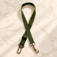 Load image into Gallery viewer, Army green adjustable pet car tether with metal seatbelt clip and swivel snap hook
