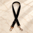Load image into Gallery viewer, Black adjustable pet car tether with metal seatbelt clip and swivel snap hook
