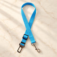 Load image into Gallery viewer, Sky blue adjustable pet car tether with metal seatbelt clip and swivel snap hook
