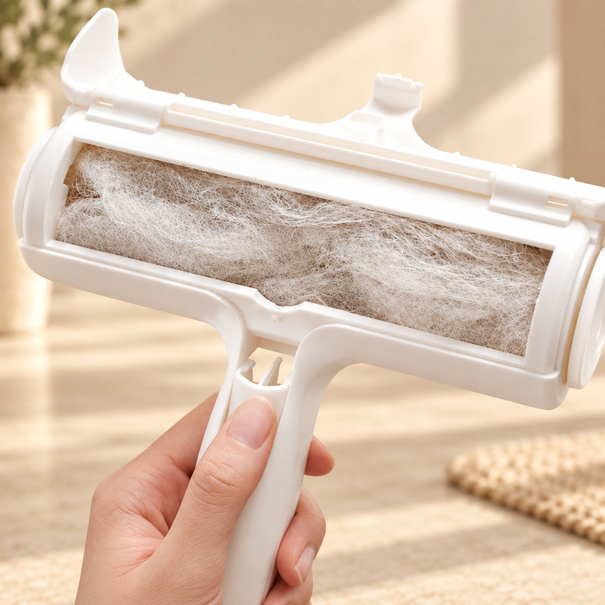 Open collection compartment and release catch of the pet hair remover
