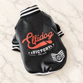 Cargar la imagen en la vista de la galería, Faux Leather Varsity Dog Jacket on pale ivory marble — black
