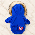 Cargar la imagen en la vista de la galería, Hooded Puffer Dog Coat on pale ivory marble — blue
