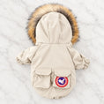 Cargar la imagen en la vista de la galería, Hooded Puffer Dog Coat on pale ivory marble — light beige
