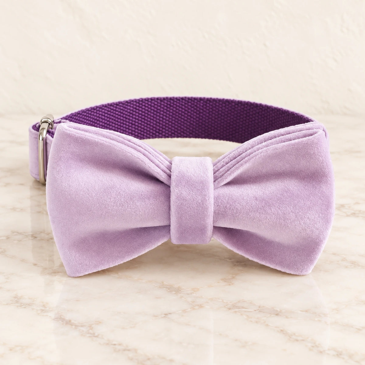 Lilac velvet dog collar with bow tie