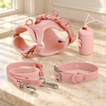 Charger l'image dans la visionneuse de la galerie, Pink dog harness, collar, lead and bag holder arranged on beige marble
